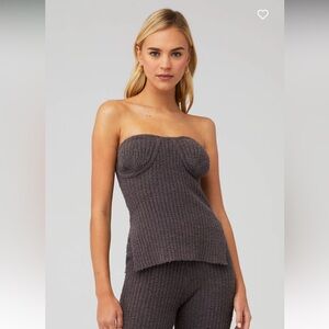 4TH & RECKLESS LIRIA KNIT CORSET TOP Ribbed Slit Tube Top Size Large NWT